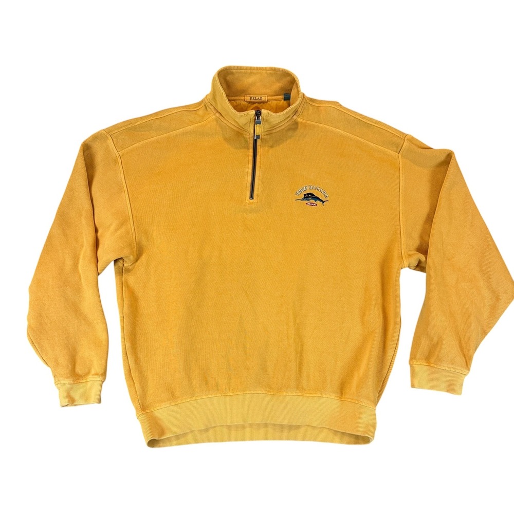 Tommy Bahama Pullover XL Yellow Relax Quarter Zip Cotton Marlin Logo Sweatshirt